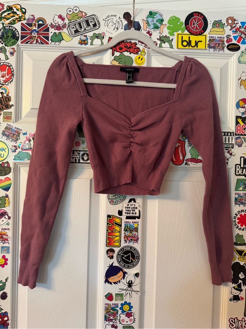 Forever 21 Mauve Ruched Square-Neck Cropped Sweater Top